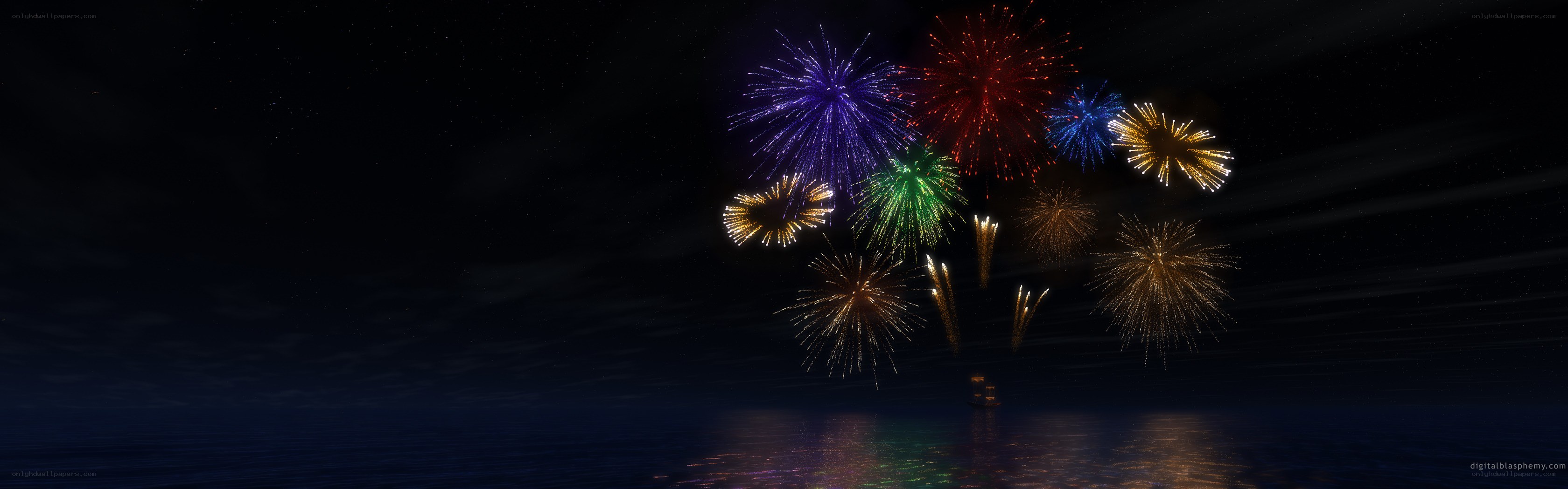 Fireworks over the ocean