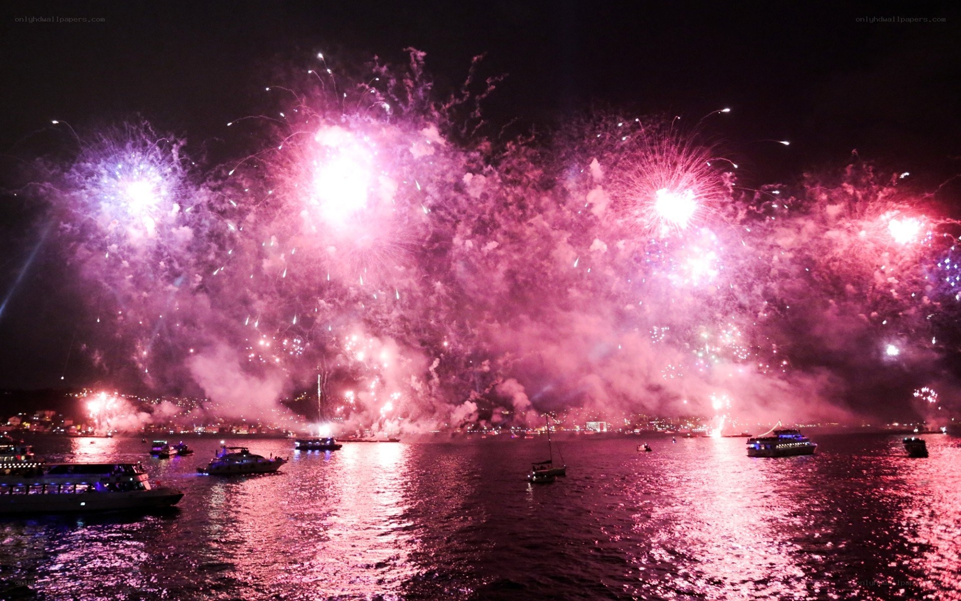 Fireworks over the water