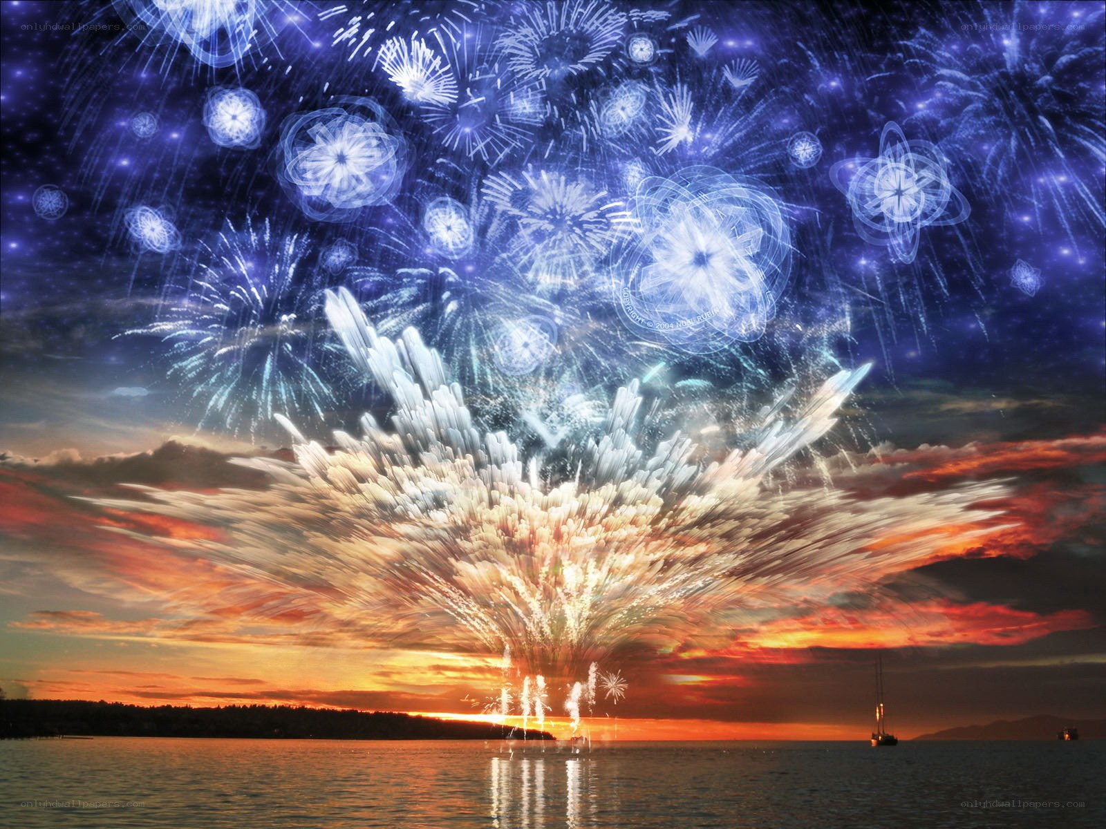 Fireworks over the water