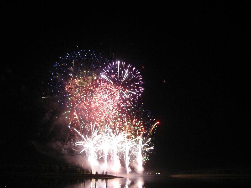 Fireworks over Water — Black, Dramatic, Night, Photograph, Explosions