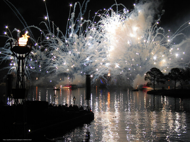 Fireworks over Water — Black, Dramatic, Night