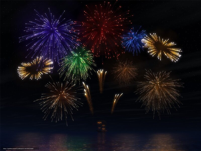 Fireworks over Water — Black, Festive, Night
