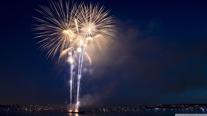 Fireworks over Water — Blue, Celebratory, Night