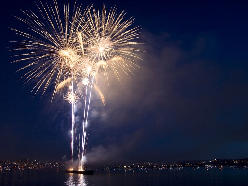 Fireworks over Water — Blue, Dramatic, Night