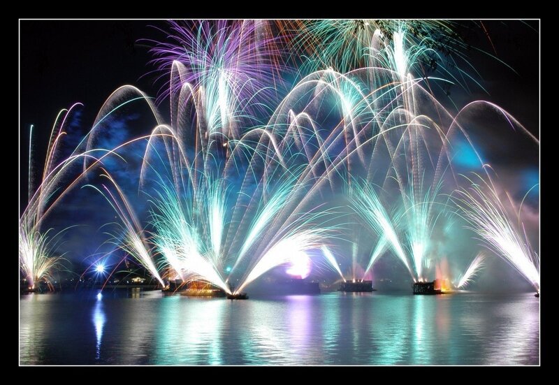 Fireworks over Water — Blue, Dramatic
