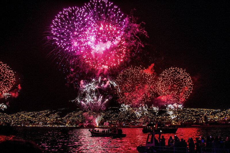 Fireworks over Water — Purple, Festive, Night