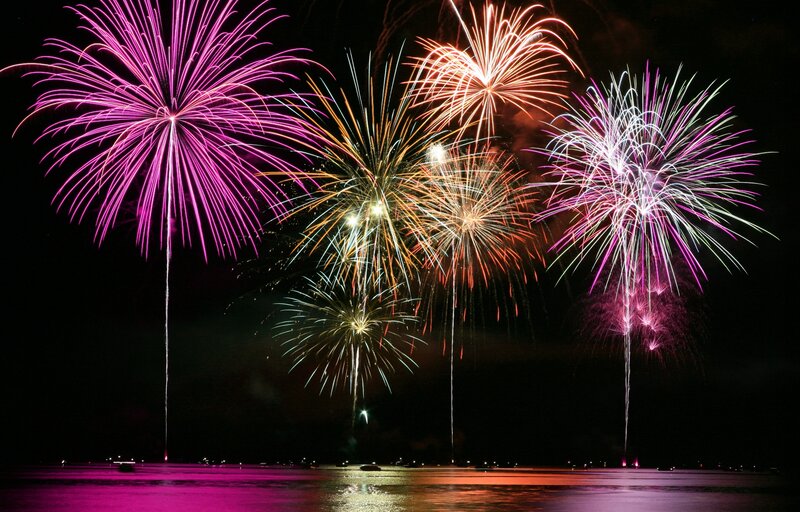 Fireworks over Water — Purple, Festive