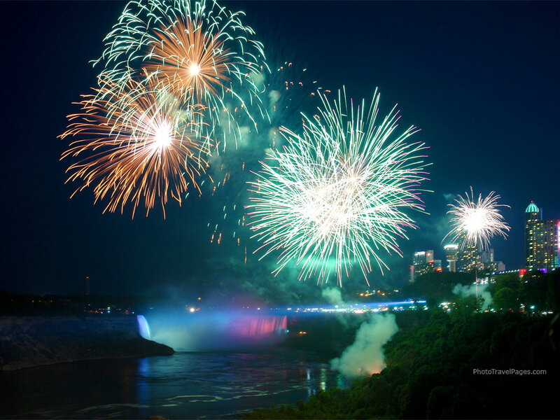 Fireworks over Waterfall — Blue, Festive