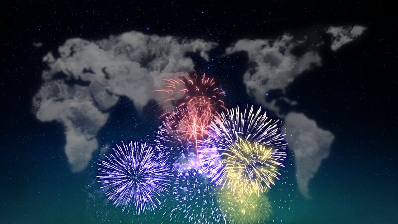 Fireworks over World Map