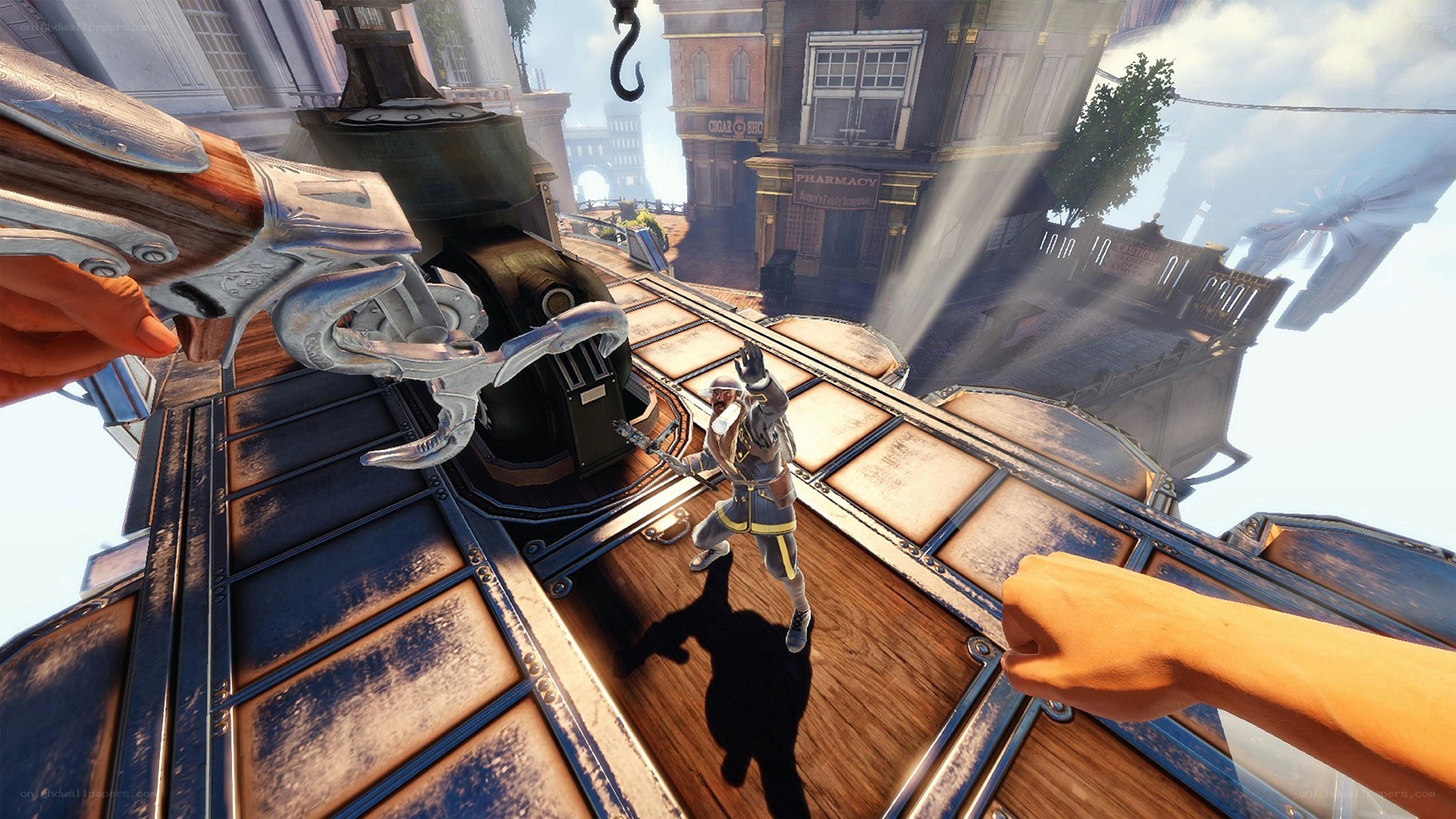 first-person action on a rooftop