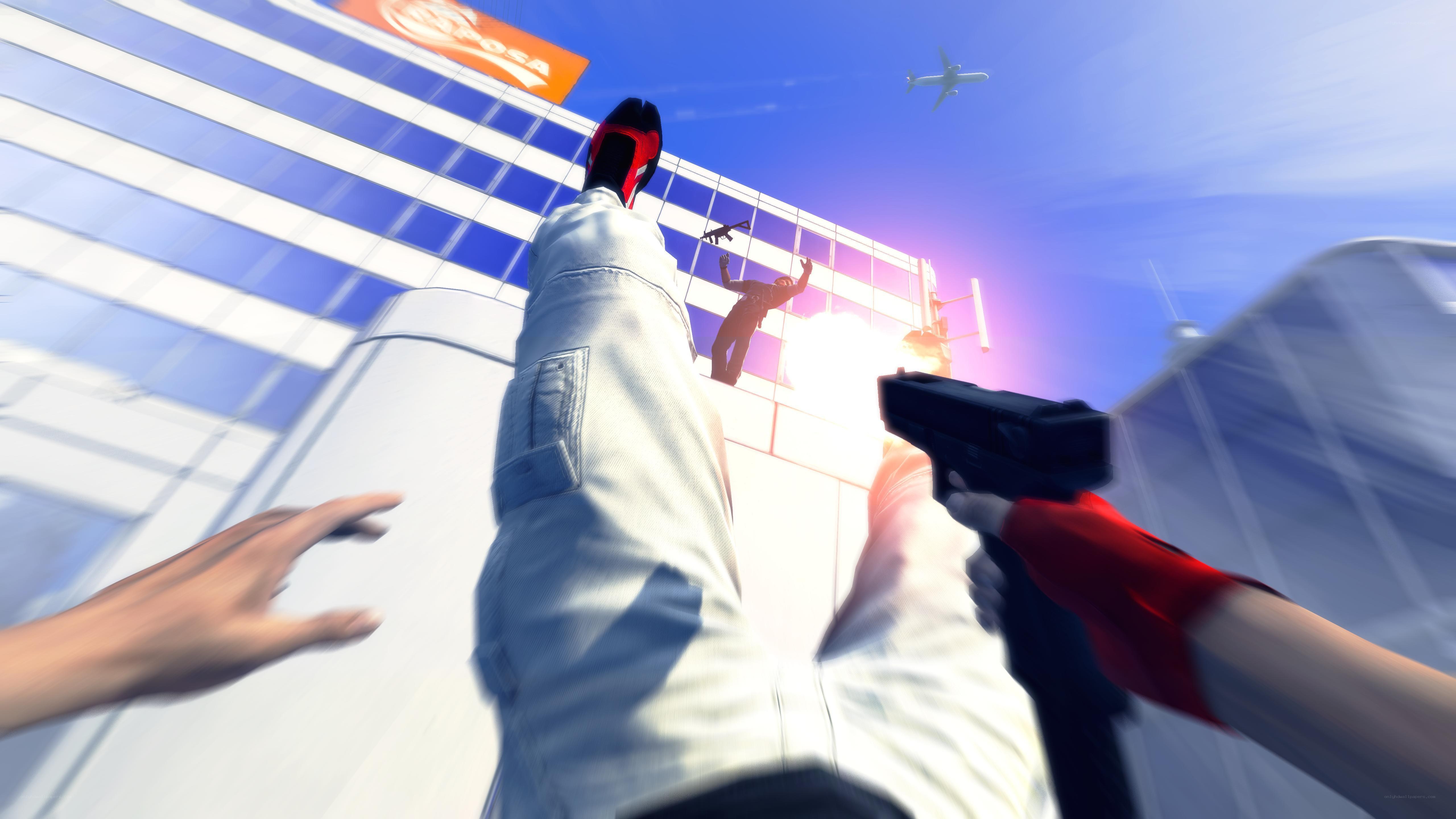 First-person shooter action scene