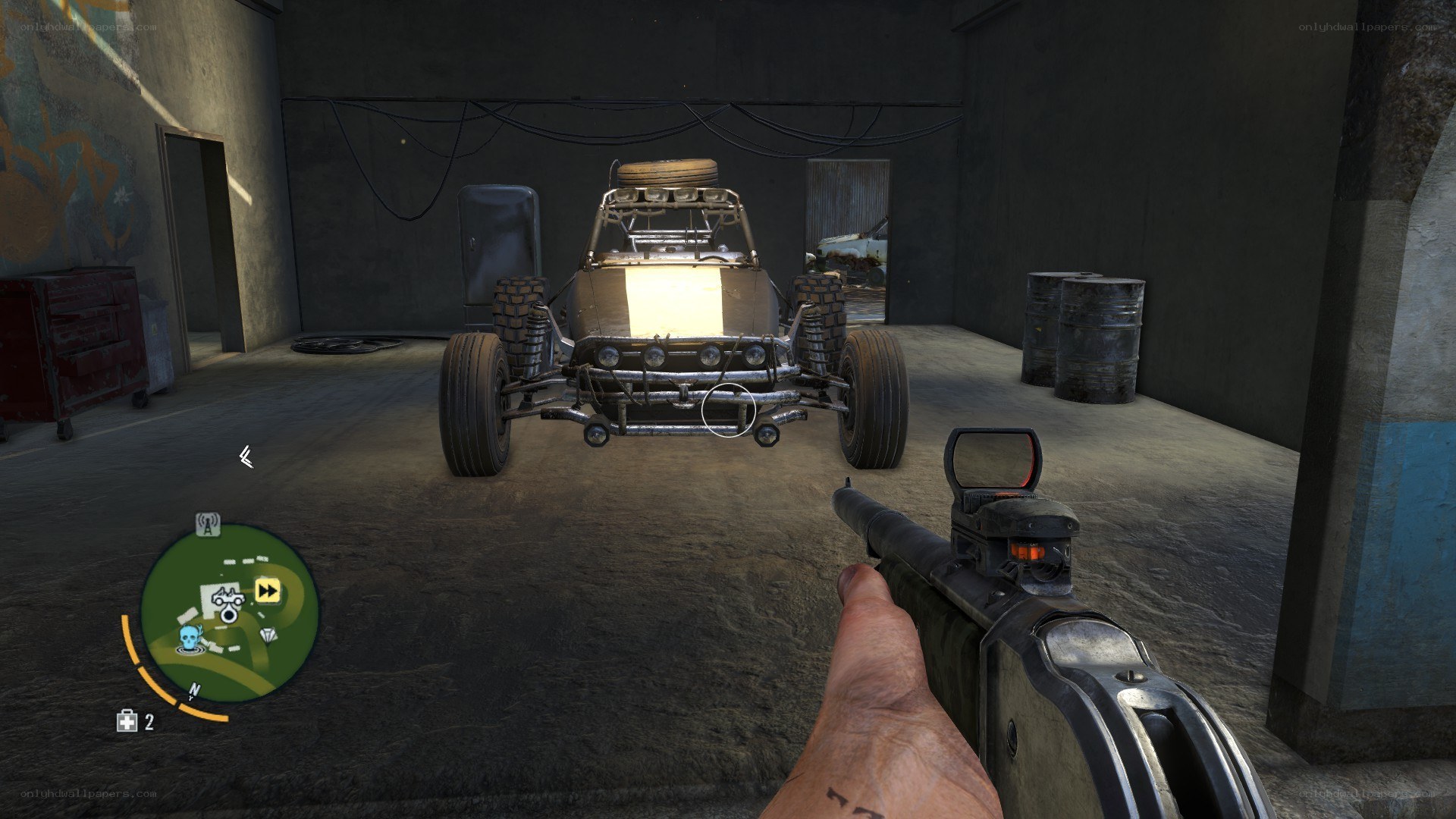 first-person shooter game scene