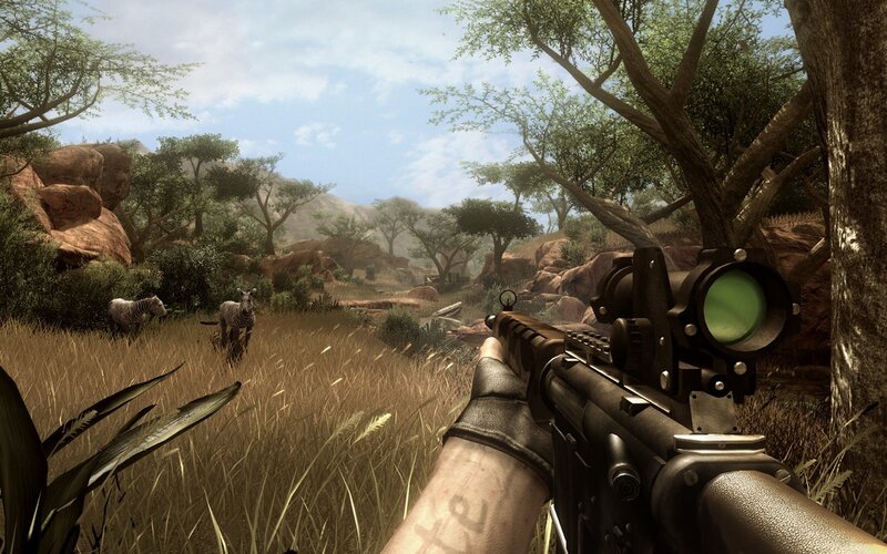 First-person shooter in savanna
