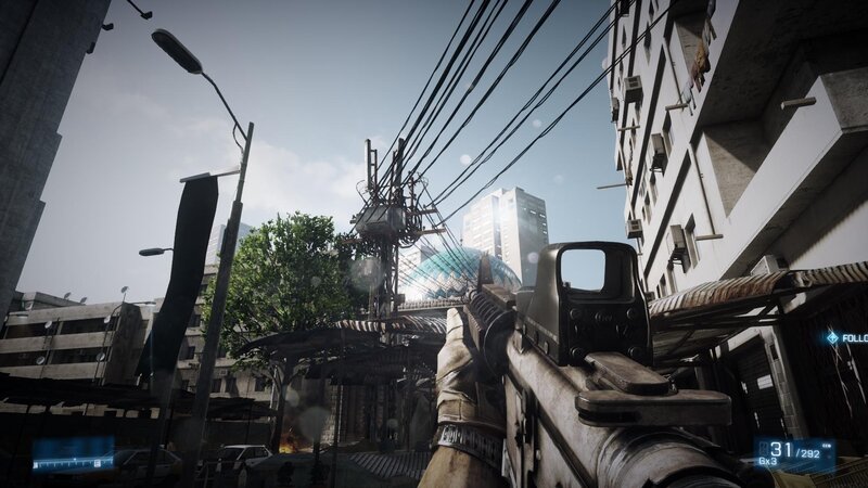 First-person Shooter View — Gray, Tense, Afternoon