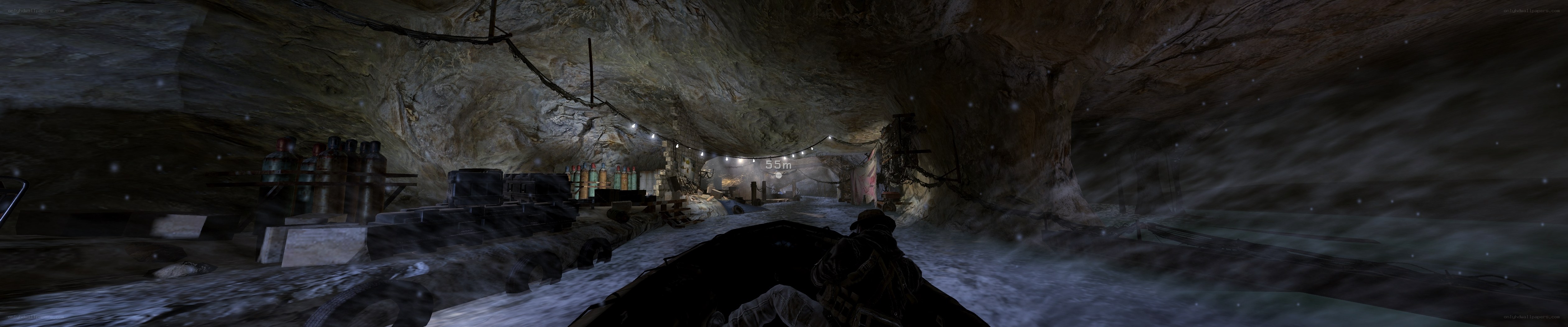 First-person view in a dark tunnel