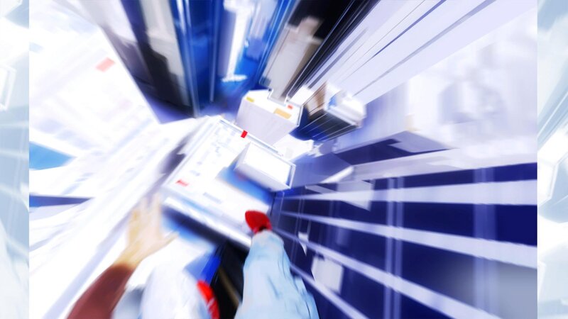 first-person view of a futuristic corridor