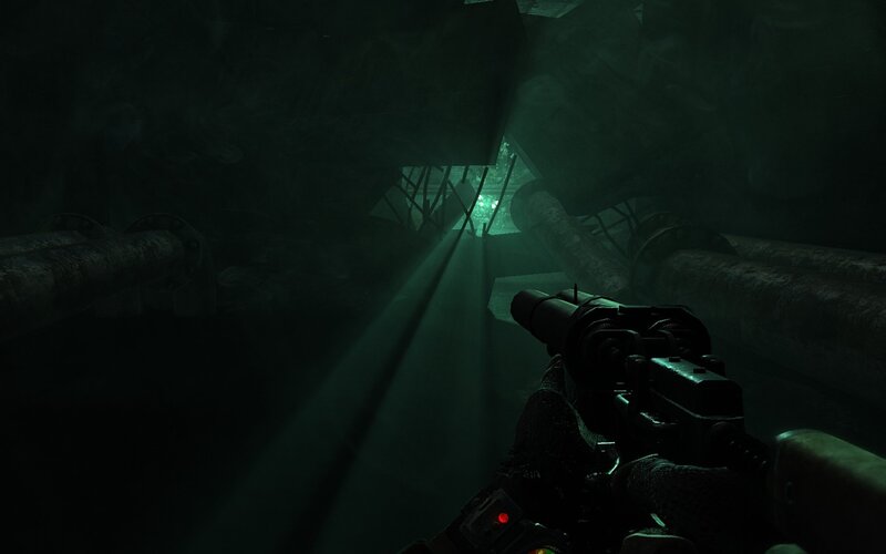First-person View of Gun — Black, Dark, Tense, Night, 3d Render, Pipes