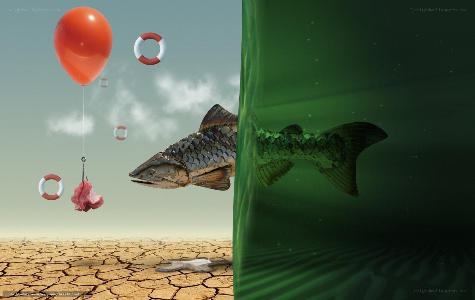 fish and balloon surreal scene