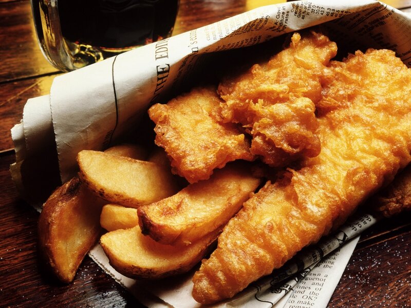 Fish and chips on newspaper