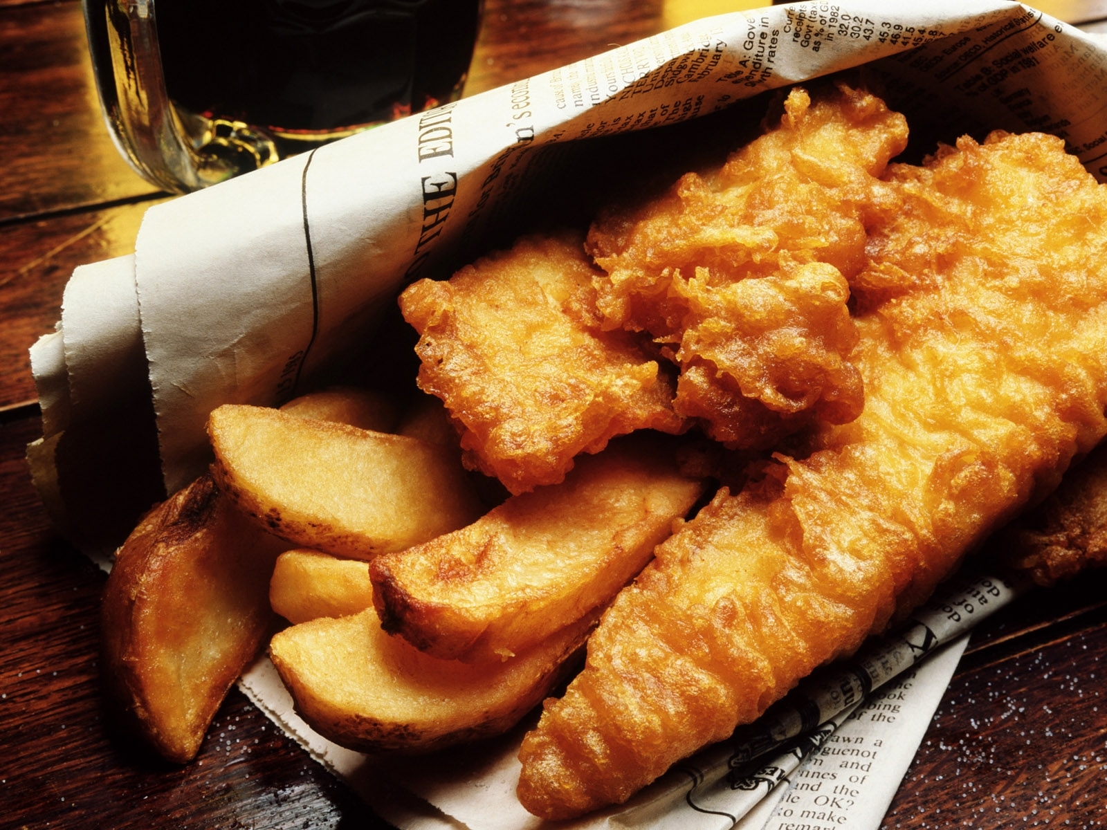 Fish and chips on newspaper