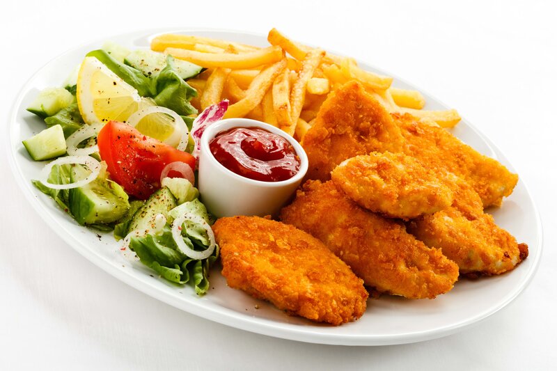 Fish and chips with salad
