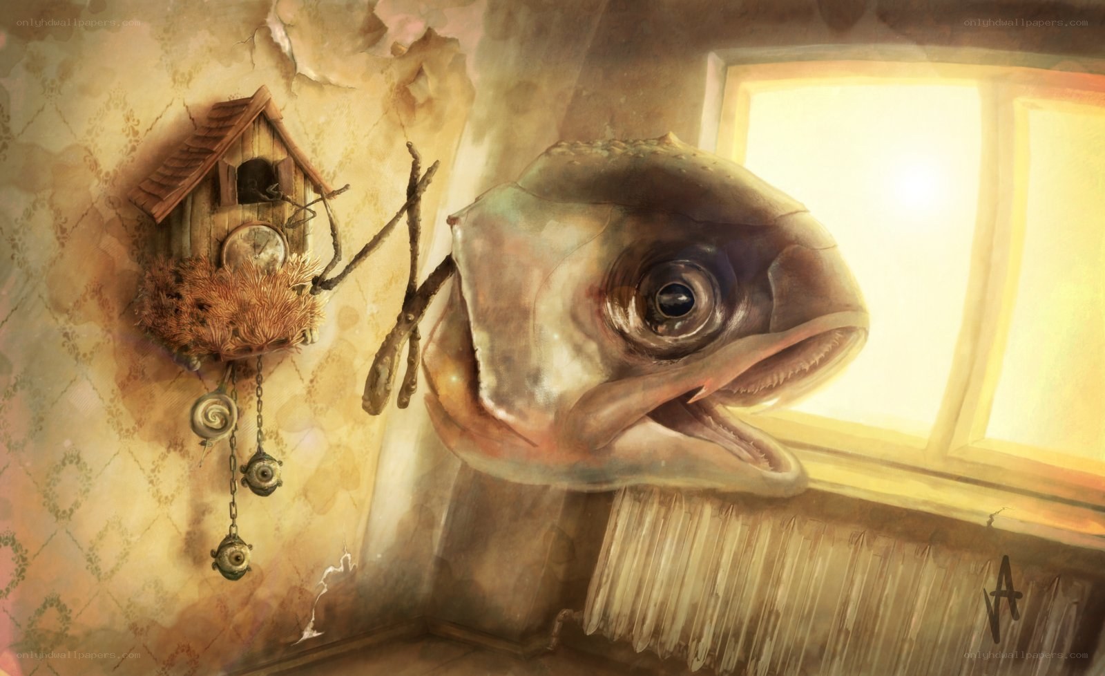 fish head in a room