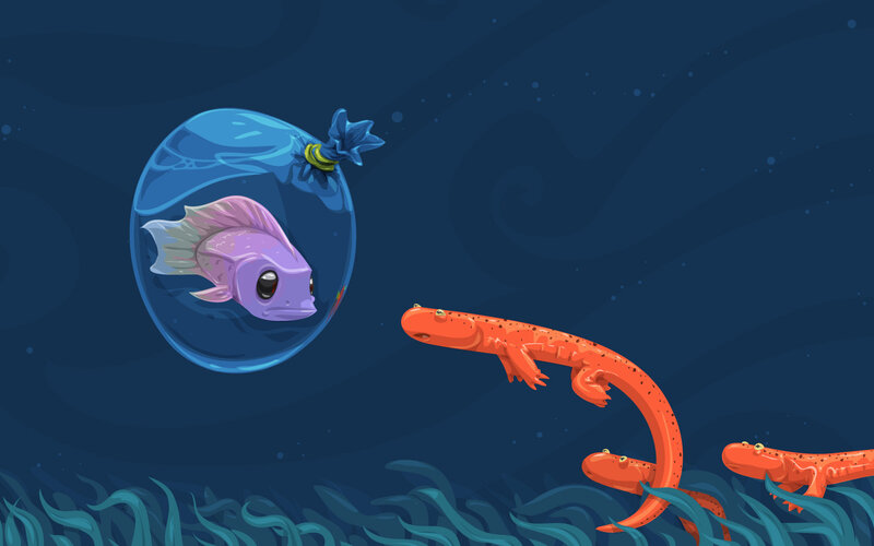 fish in a bag underwater