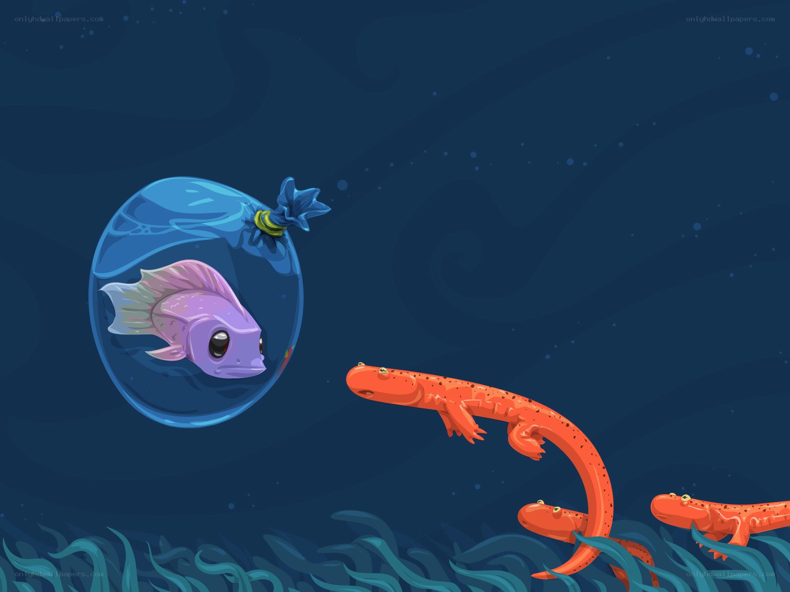 fish in a bag underwater