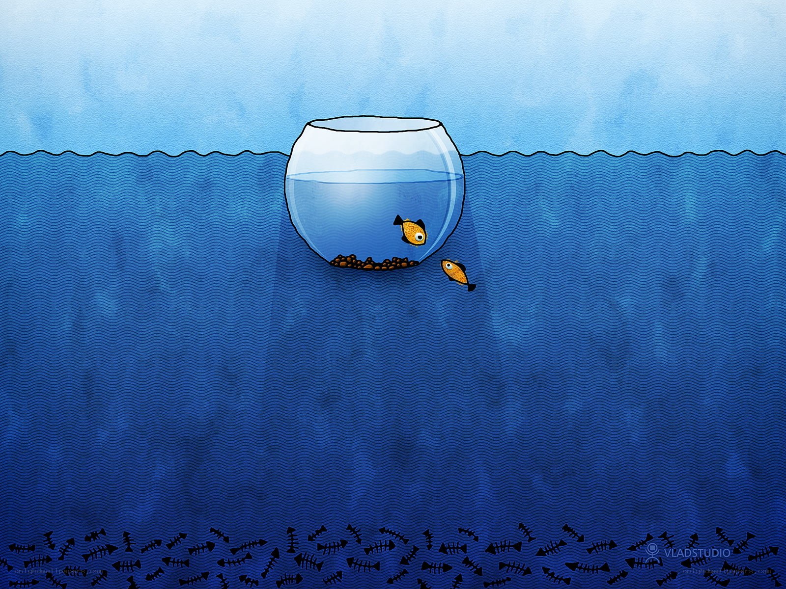 Fish in a bowl underwater