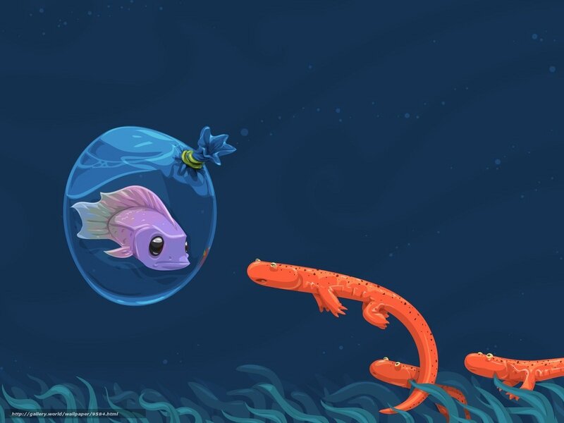 Fish in a bubble with salamanders