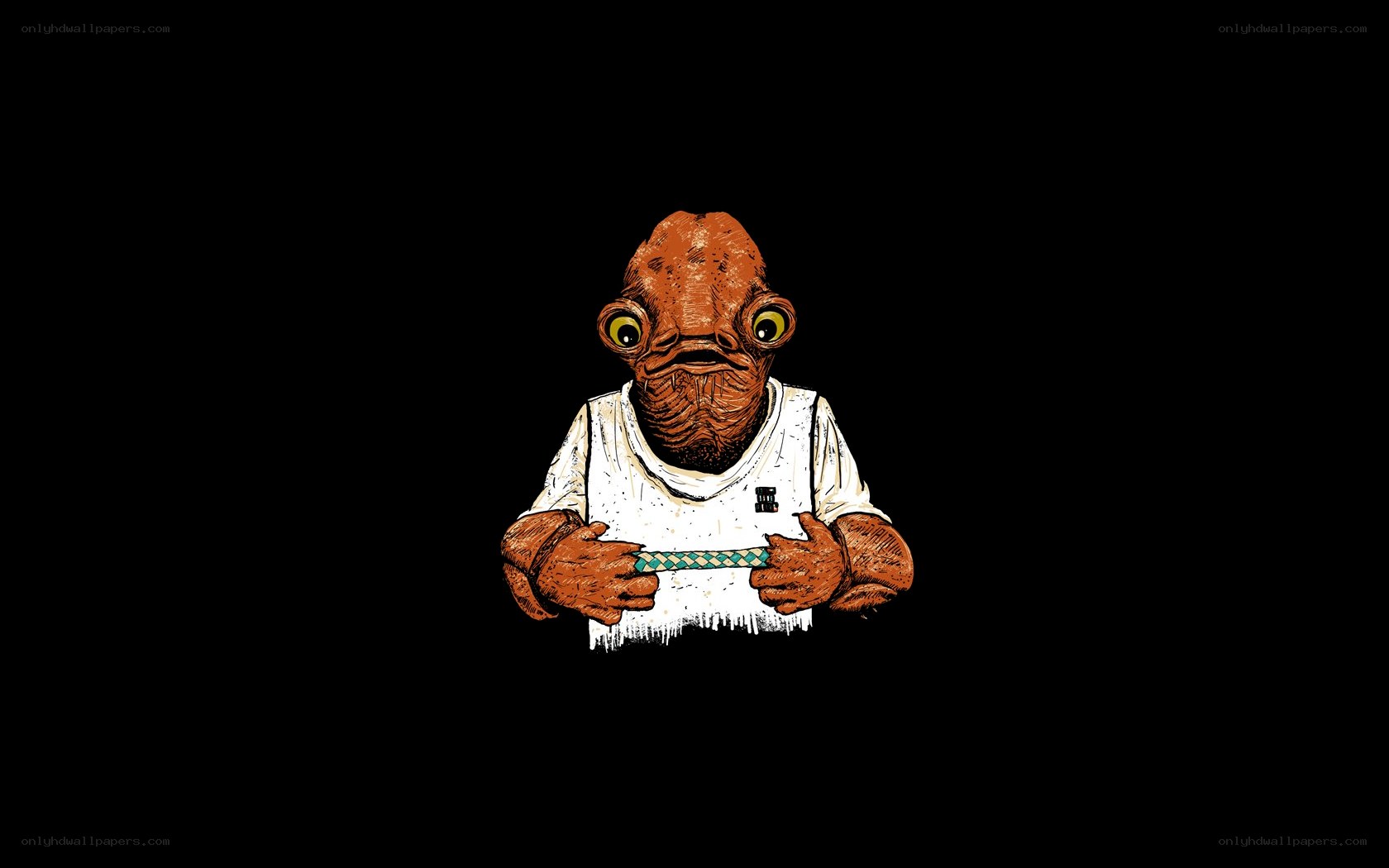 fish-like alien in white shirt