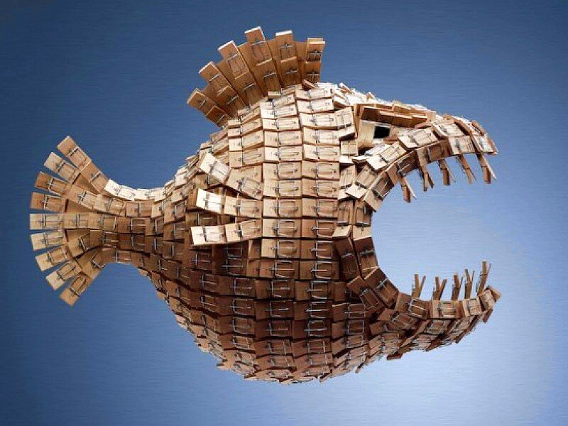 fish sculpture from mousetraps