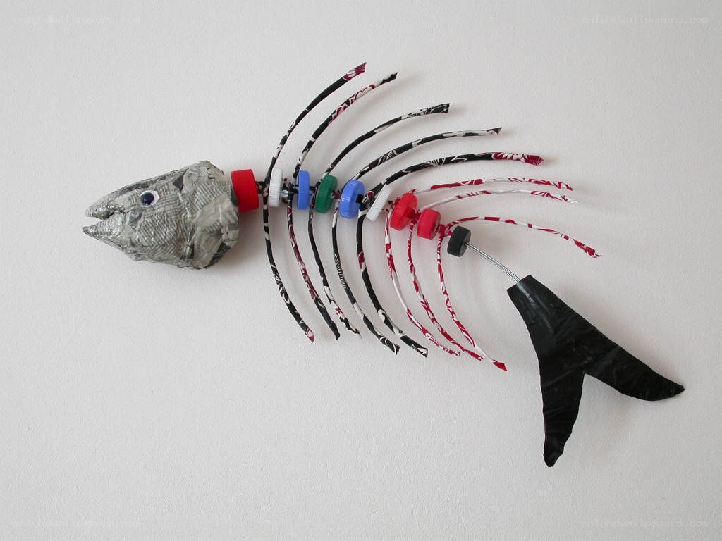 fish sculpture from recycled materials