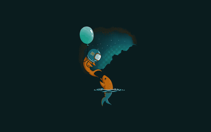 fish with balloon in space