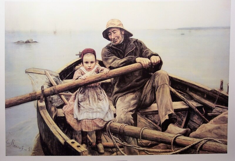 Fisherman and child in a boat