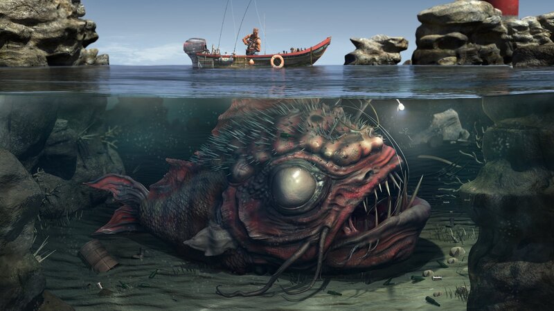 Fisherman and sea monster