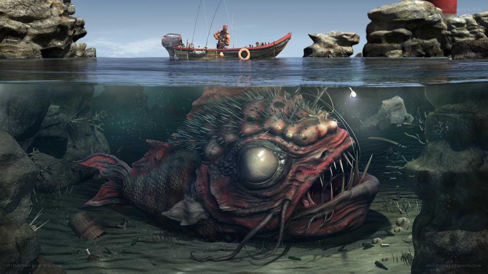 Fisherman and sea monster