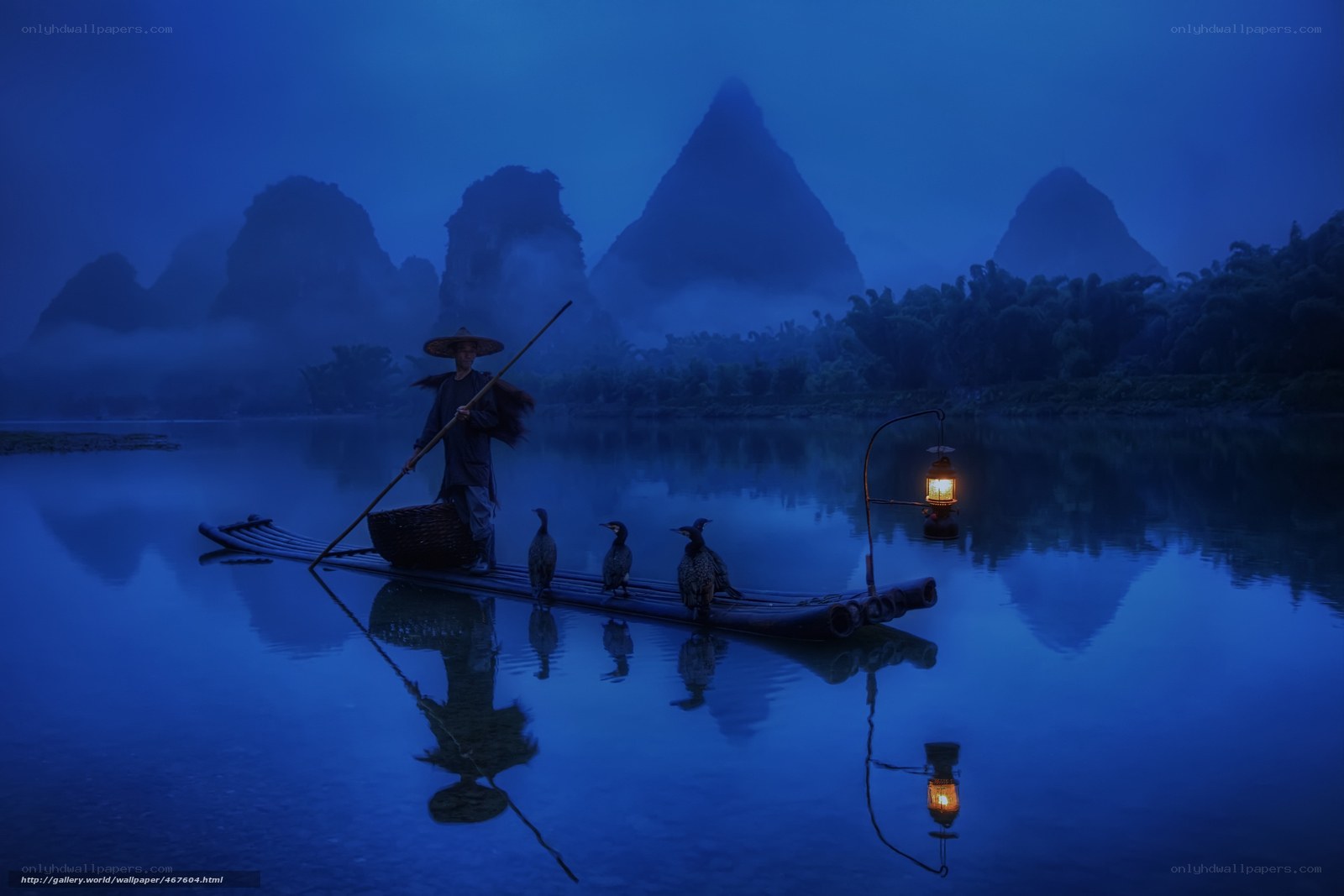 Fisherman at dawn on a river