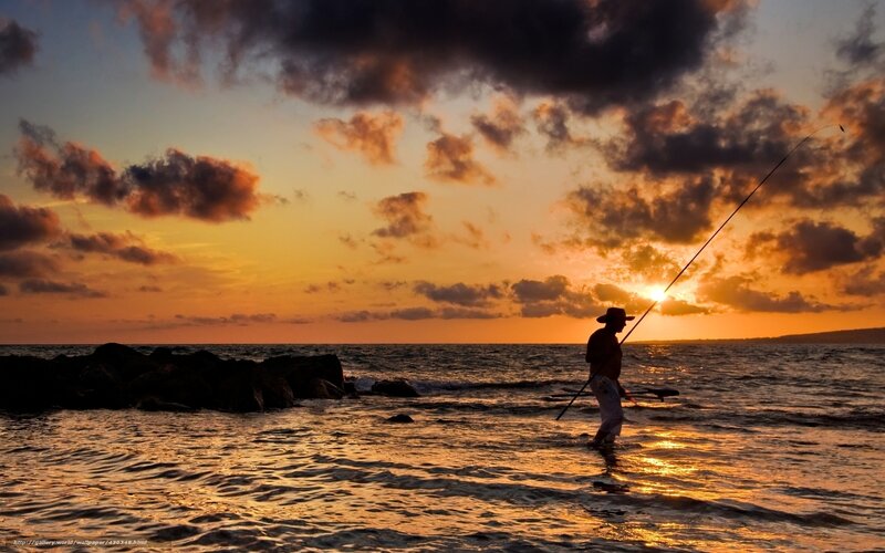 Fisherman at Sunset — Orange, Dramatic