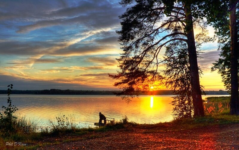 Fisherman at Sunset — Orange, Serene