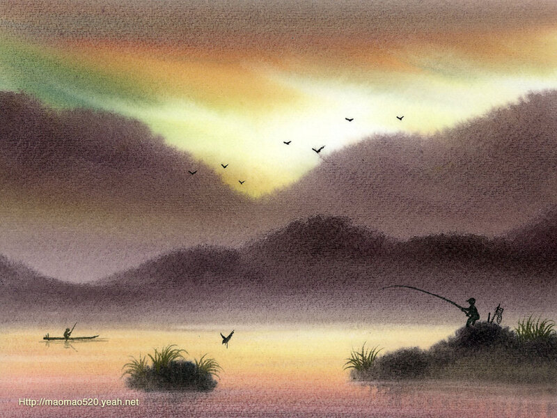Fisherman at Sunset — Yellow