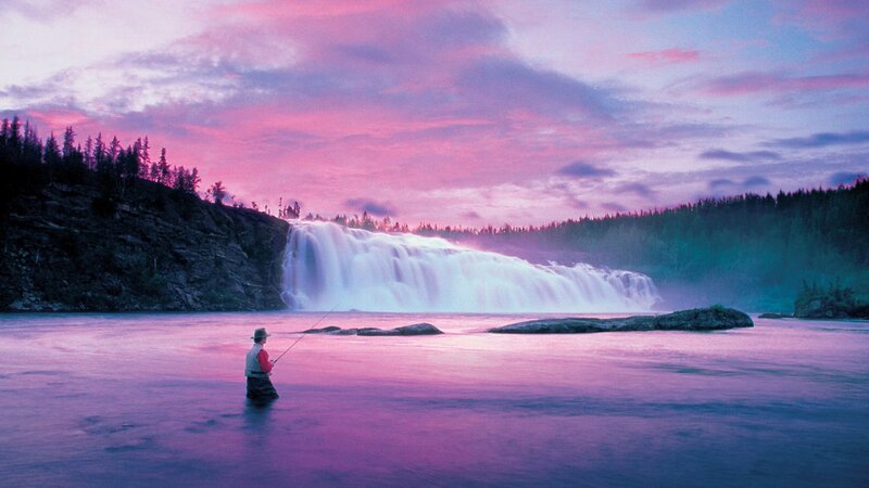 Fisherman at Waterfall — Pink