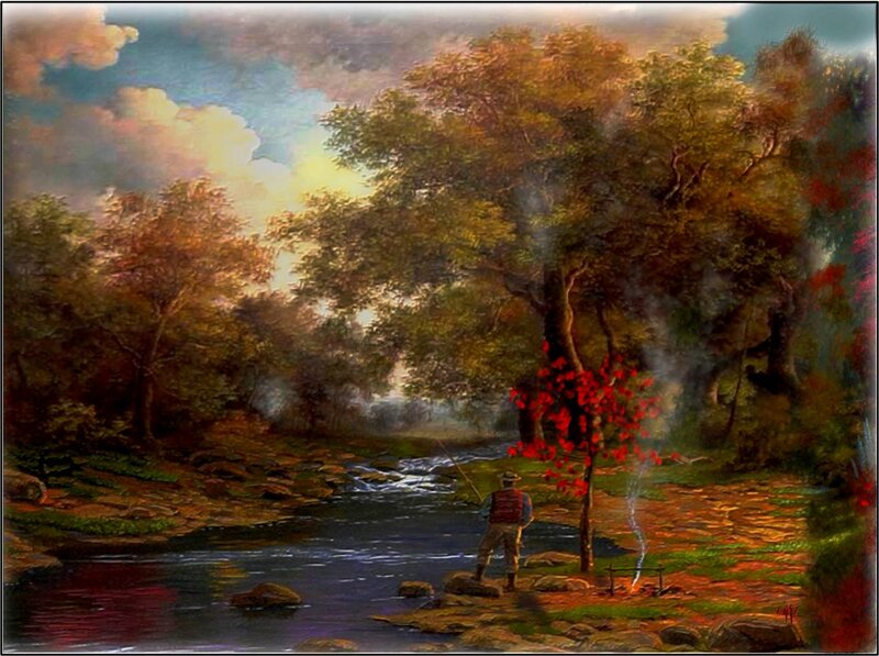 Fisherman by River — Green