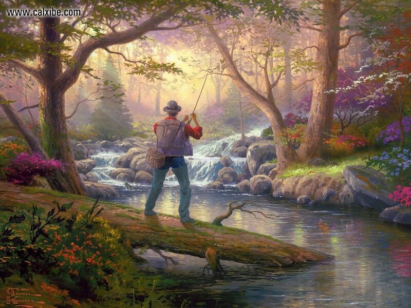 Fisherman by the stream