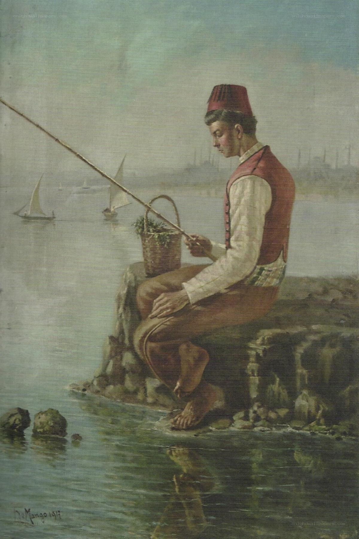 Fisherman by the water