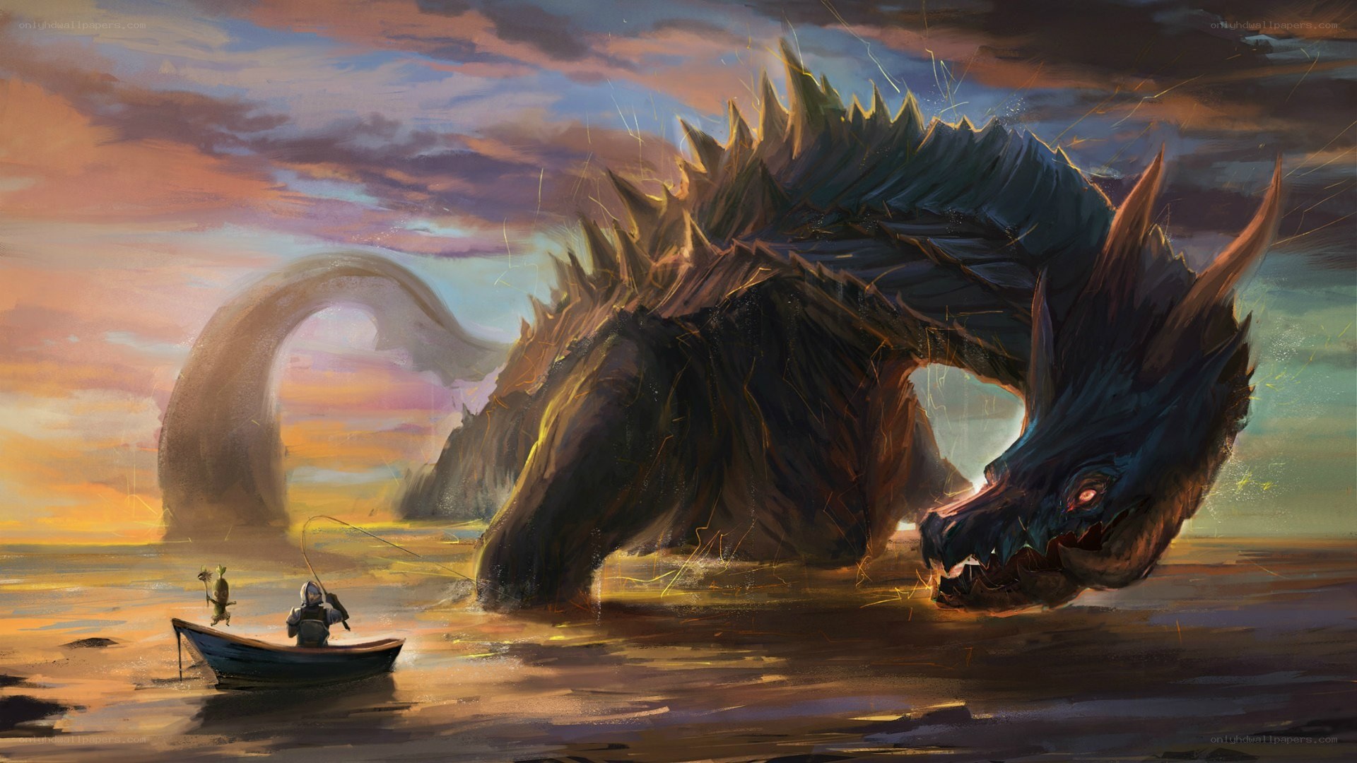 Fisherman confronts sea monster