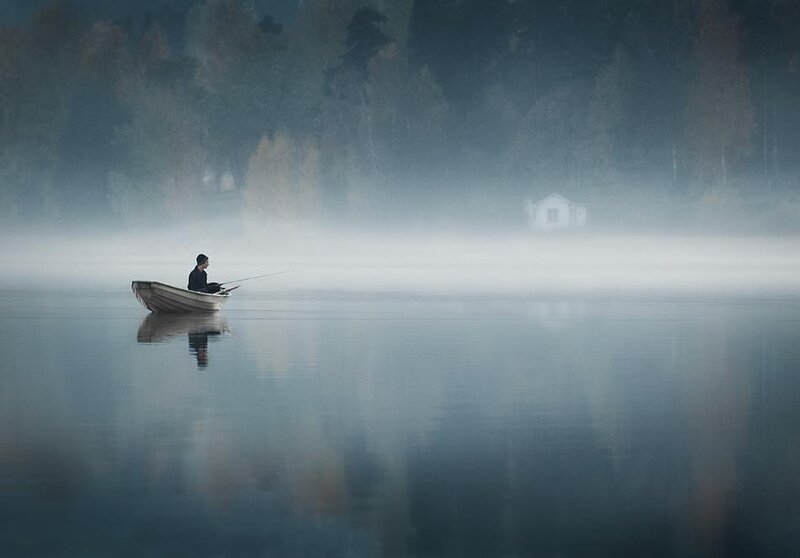 Fisherman in a Boat — Blue