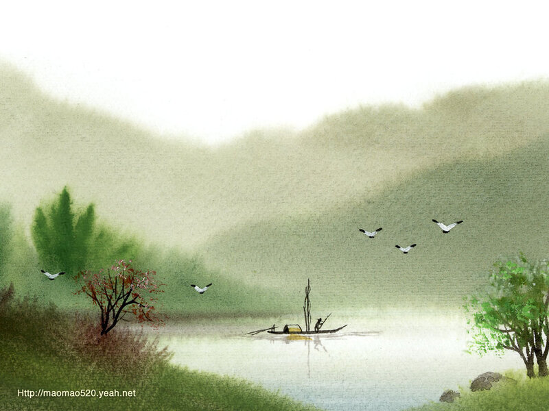 Fisherman in a Boat — Green, Serene