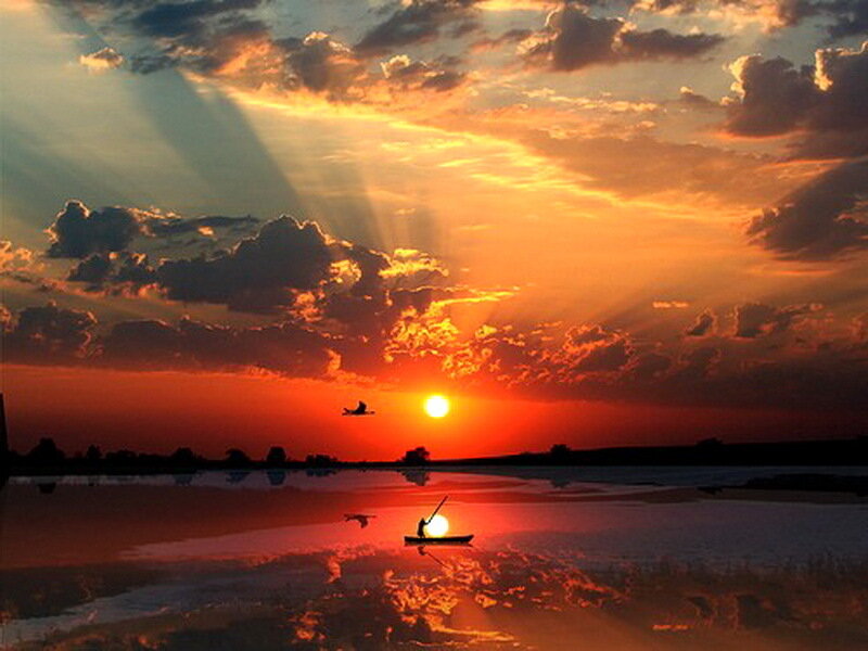 Fisherman in a Boat — Orange, Dramatic