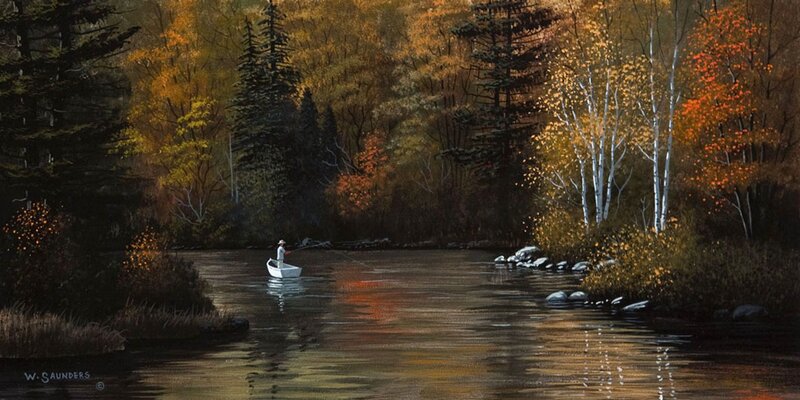 Fisherman in a Boat — Orange, Serene, Autumn